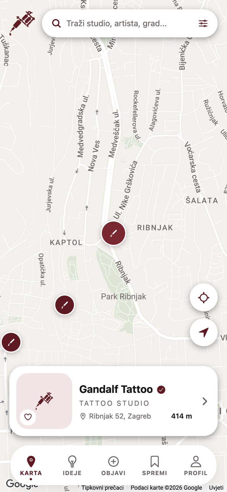 Kartica studija na karti / Studio card on the map